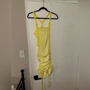 Jonathan Simkhai Gingham Ruched Yellow Dress and matching sweater Size 4